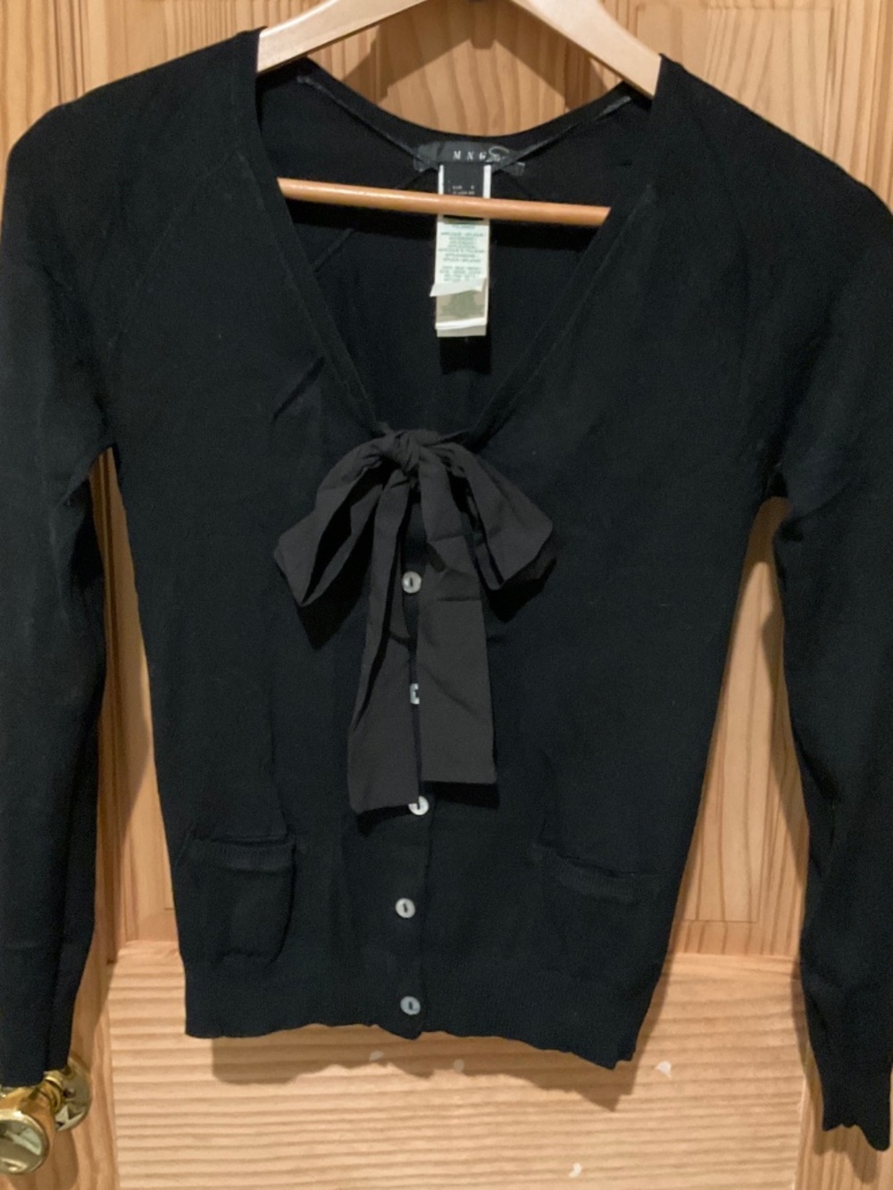 MNG / MANGO size XS black cardigan with silk ties